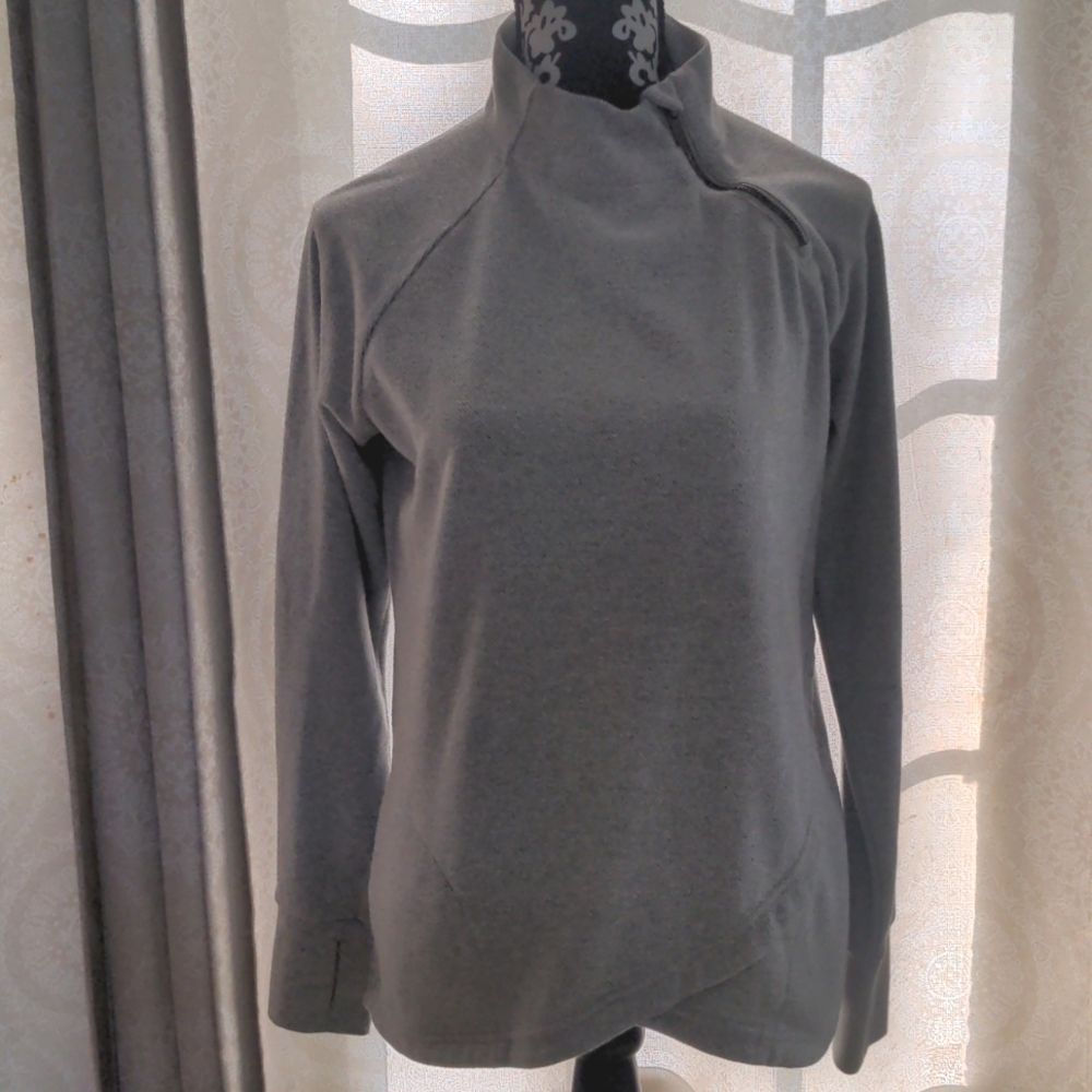Women's Kyodan Outdoor Gray Zip Neck Long-Sleeved Asymmetrical Pullover, Size L